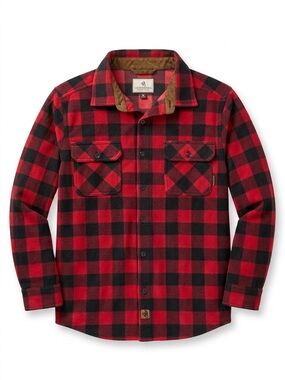 Men's Heavyweight Navigator Fleece Shirt | Red Buffalo Plaid | Men’s Medium